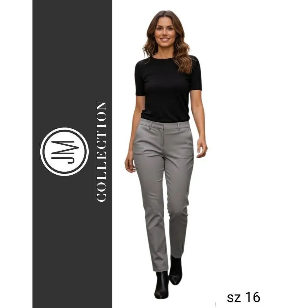 JM Collection Grey Business Casual Career Wear Stretch Pants with Gold Accents